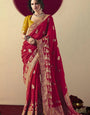 Paprika Viscous Dola Silk Zari Weaving With Tassels