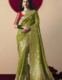 Greenish Brown Viscous Dola Silk Zari Weaving With Tassels