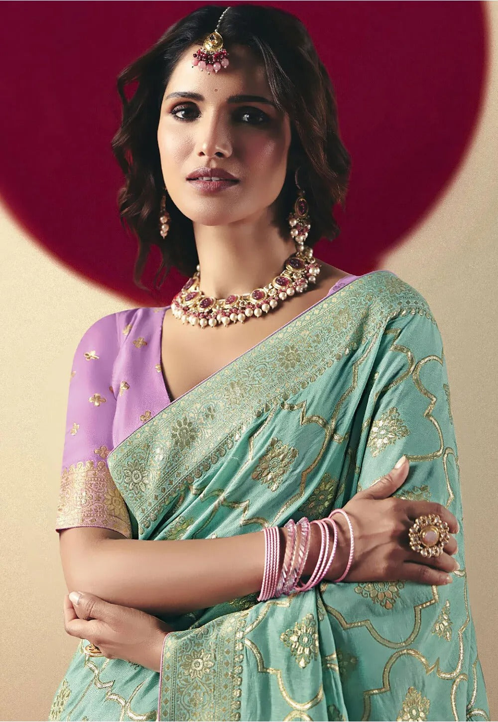 Pale Leaf Viscous Dola Silk Zari Weaving With Tassels