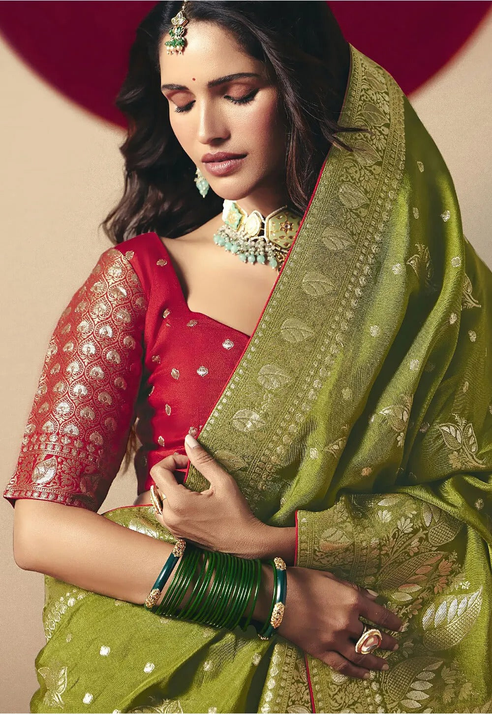 Greenish Brown Viscous Dola Silk Zari Weaving With Tassels