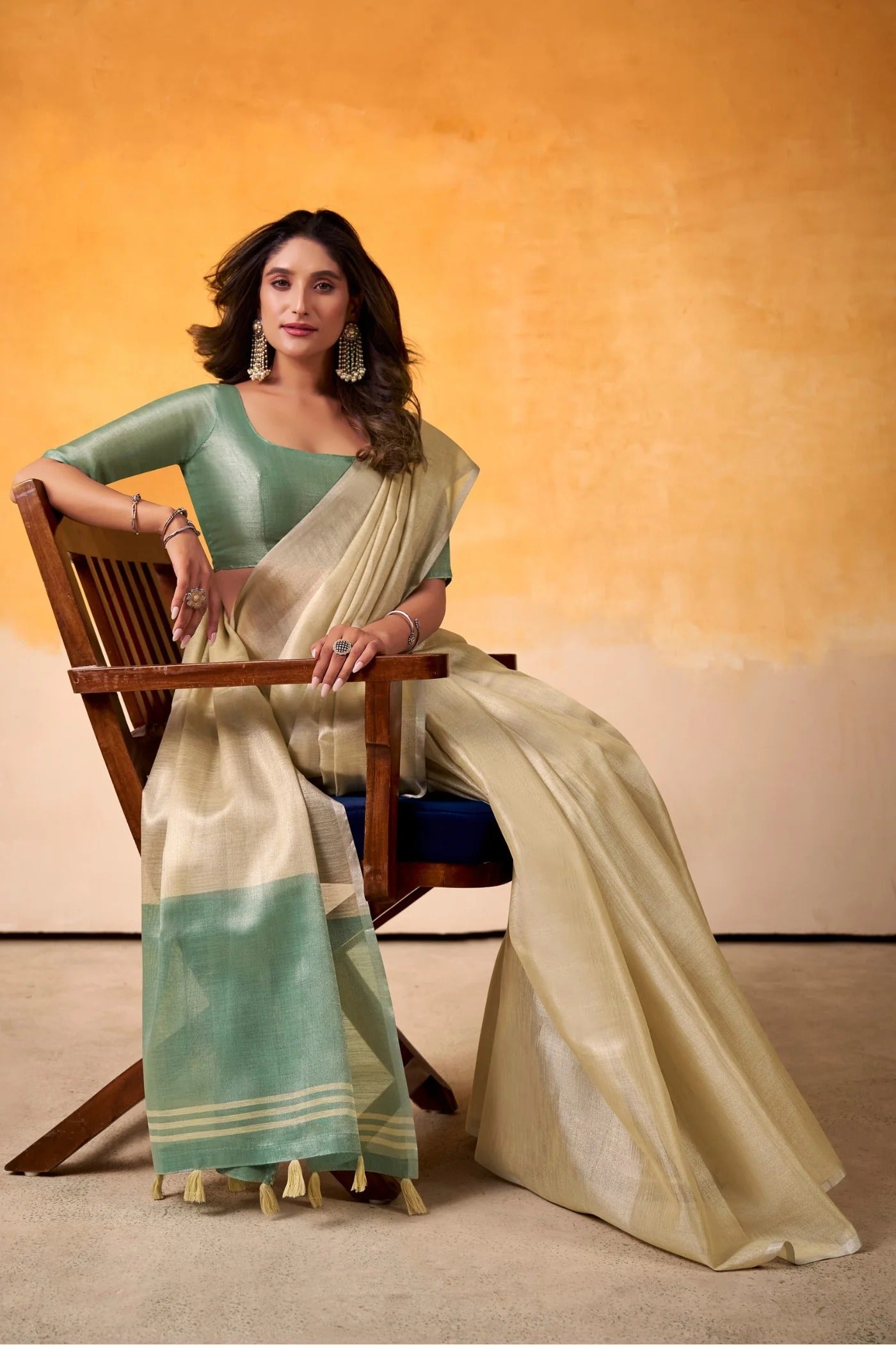 Salt Cream Woven Tissue Soft Silk Saree With Blouse