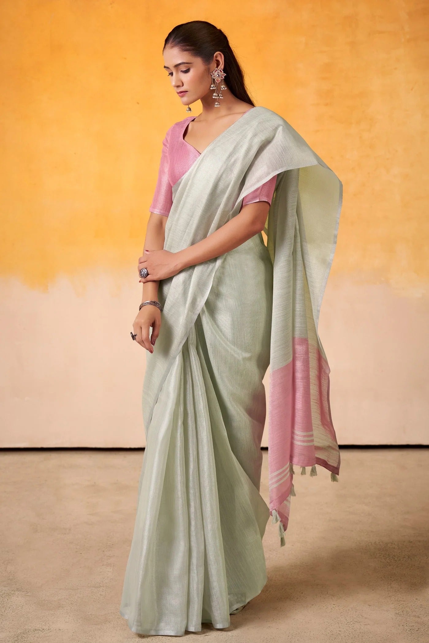Parchment White Woven Tissue Soft Silk Saree With Blouse
