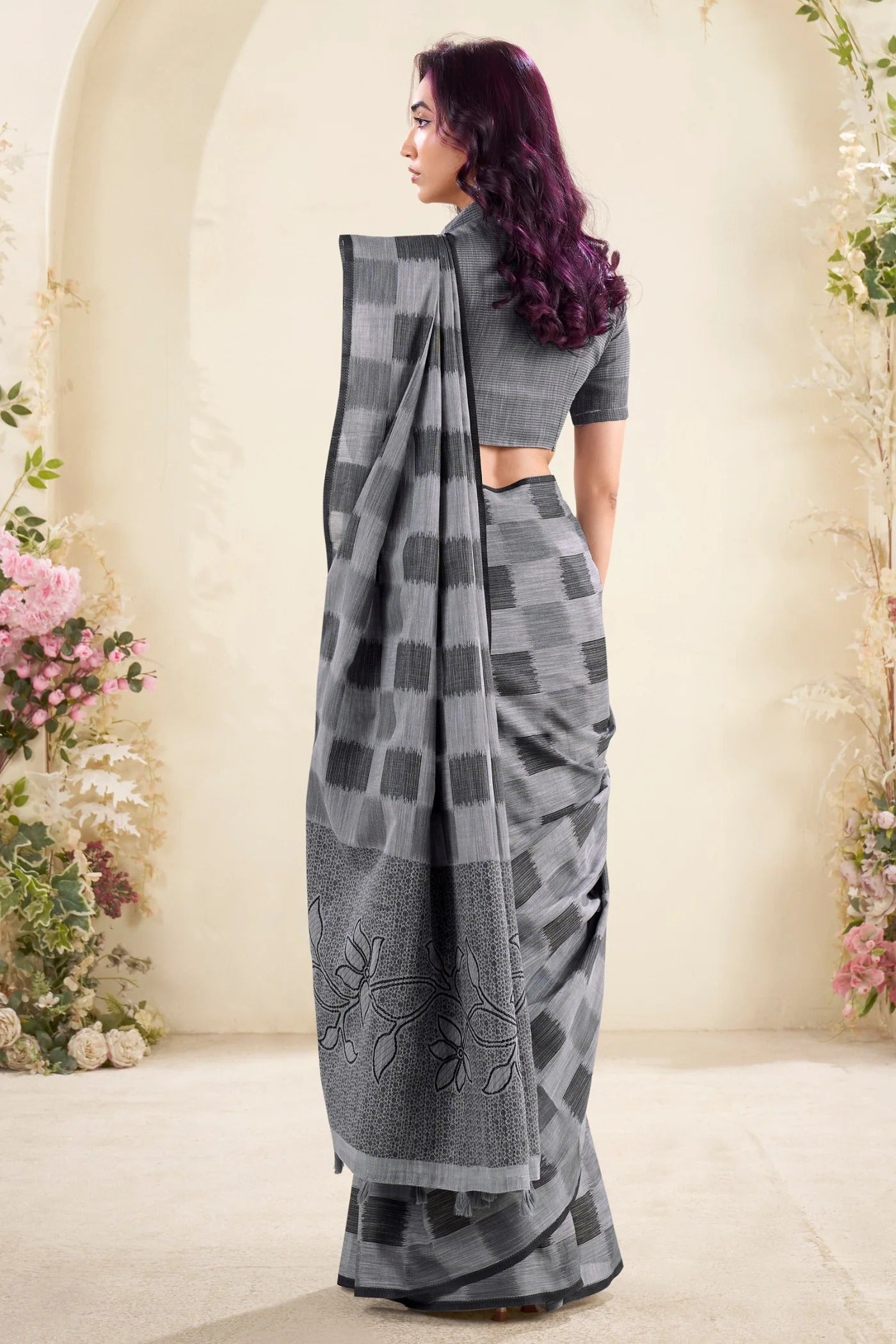 Dust Grey Woven Linen Soft Saree