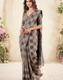 Burn Wood Brown Woven Linen Soft Saree