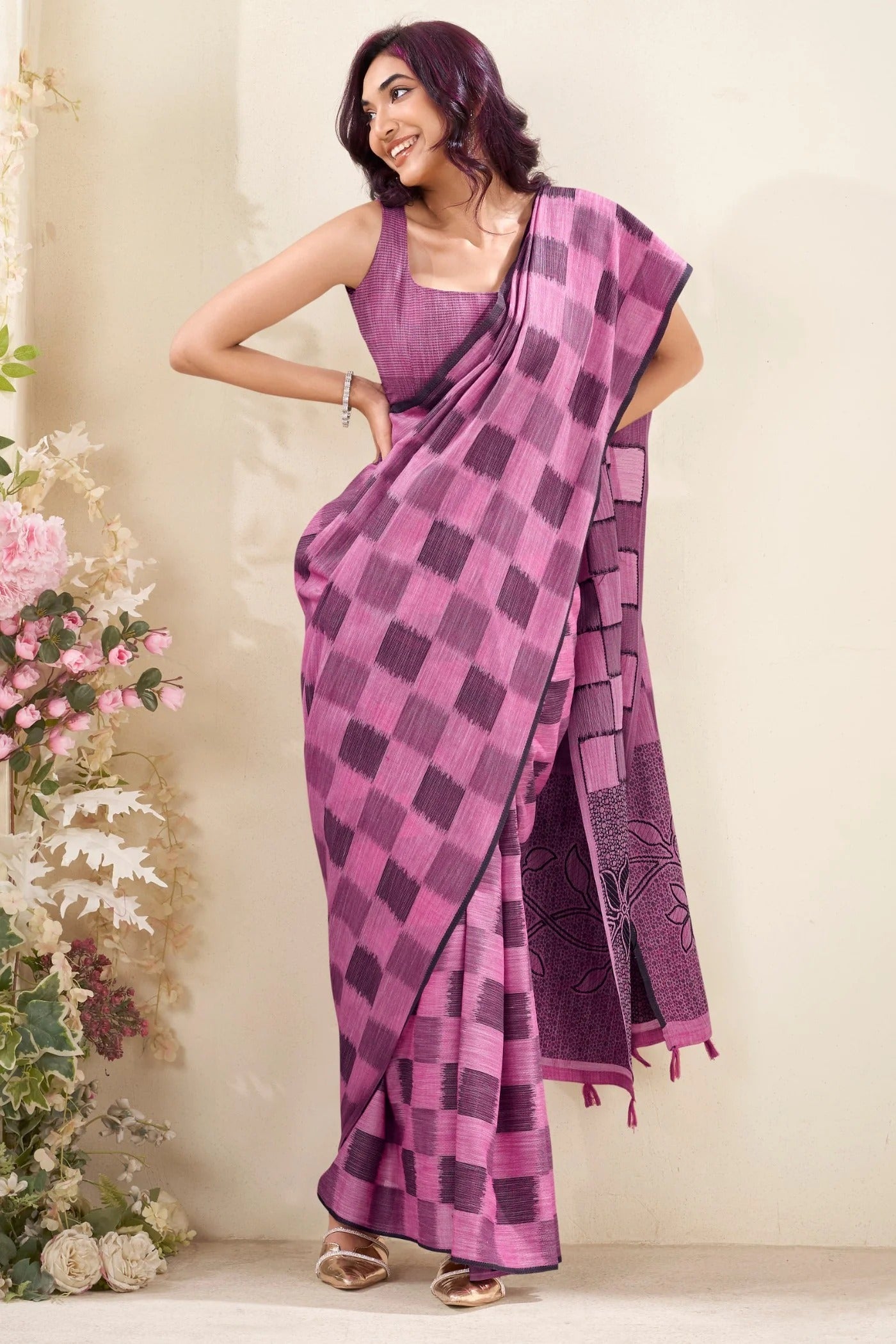 Jamun Purple Woven Linen Soft Saree