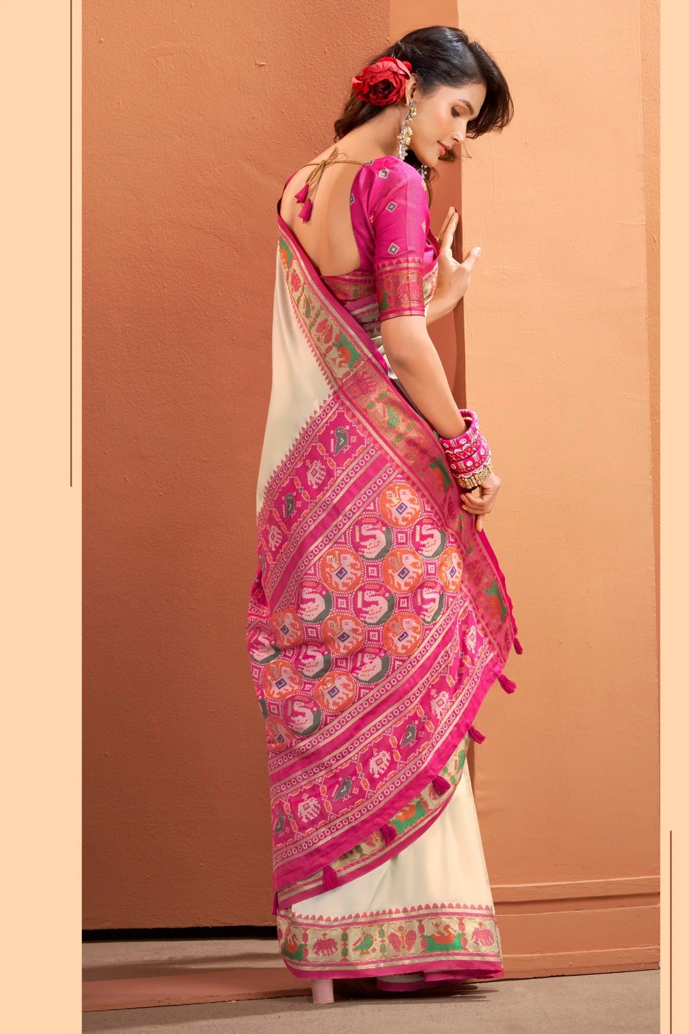 Off White Woven Banarasi Patola Soft Silk Saree