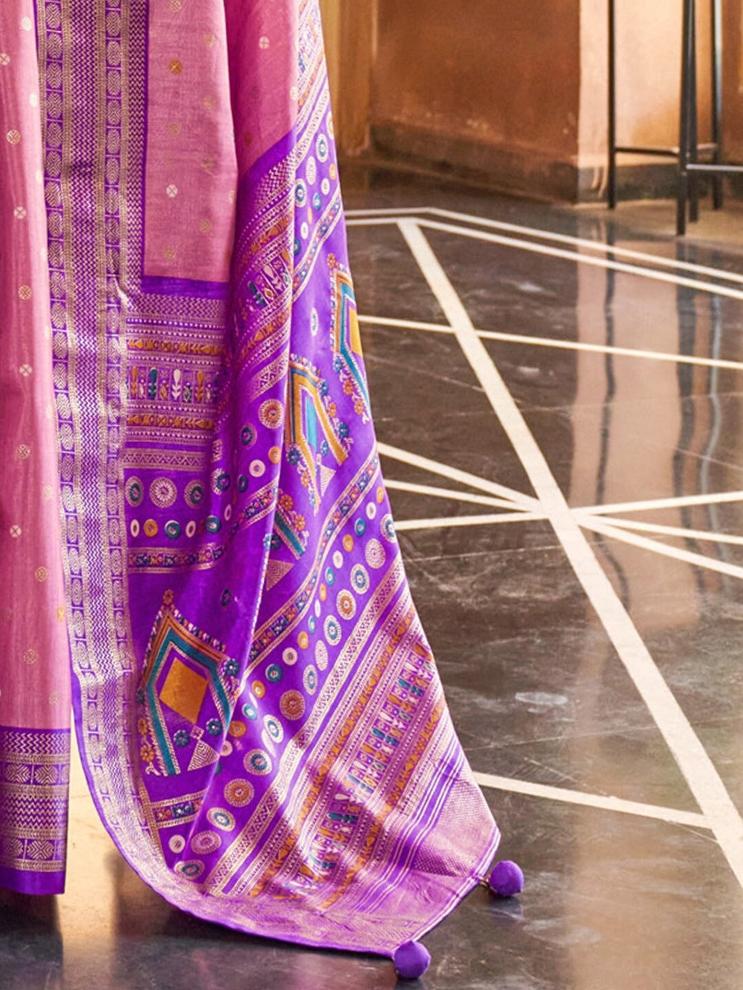 Bush Pink Printed Soft Patola Silk Saree