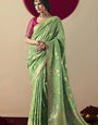 Moss Green Viscous Dola Silk Zari Weaving With Tassels