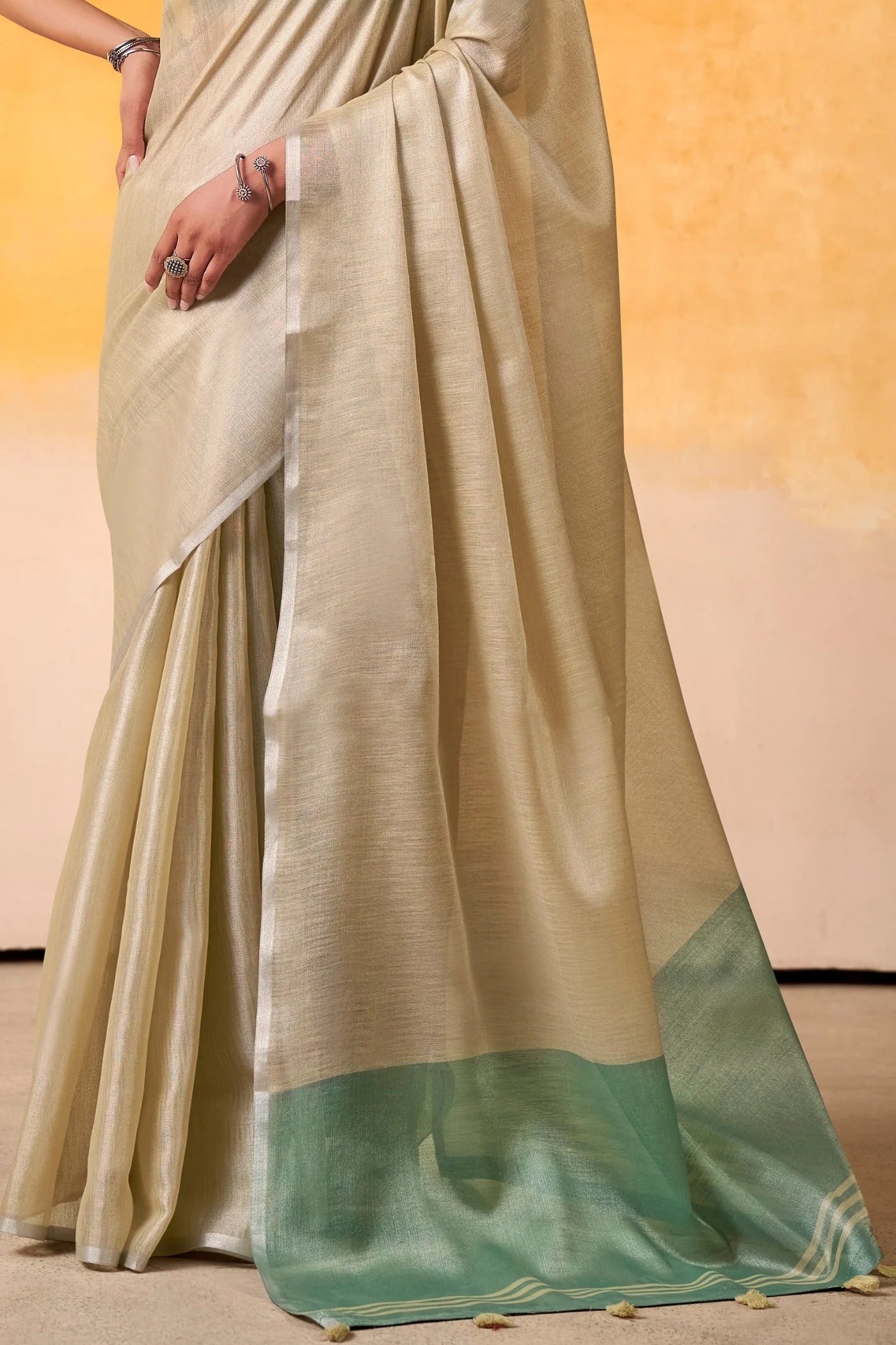 Salt Cream Woven Tissue Soft Silk Saree With Blouse