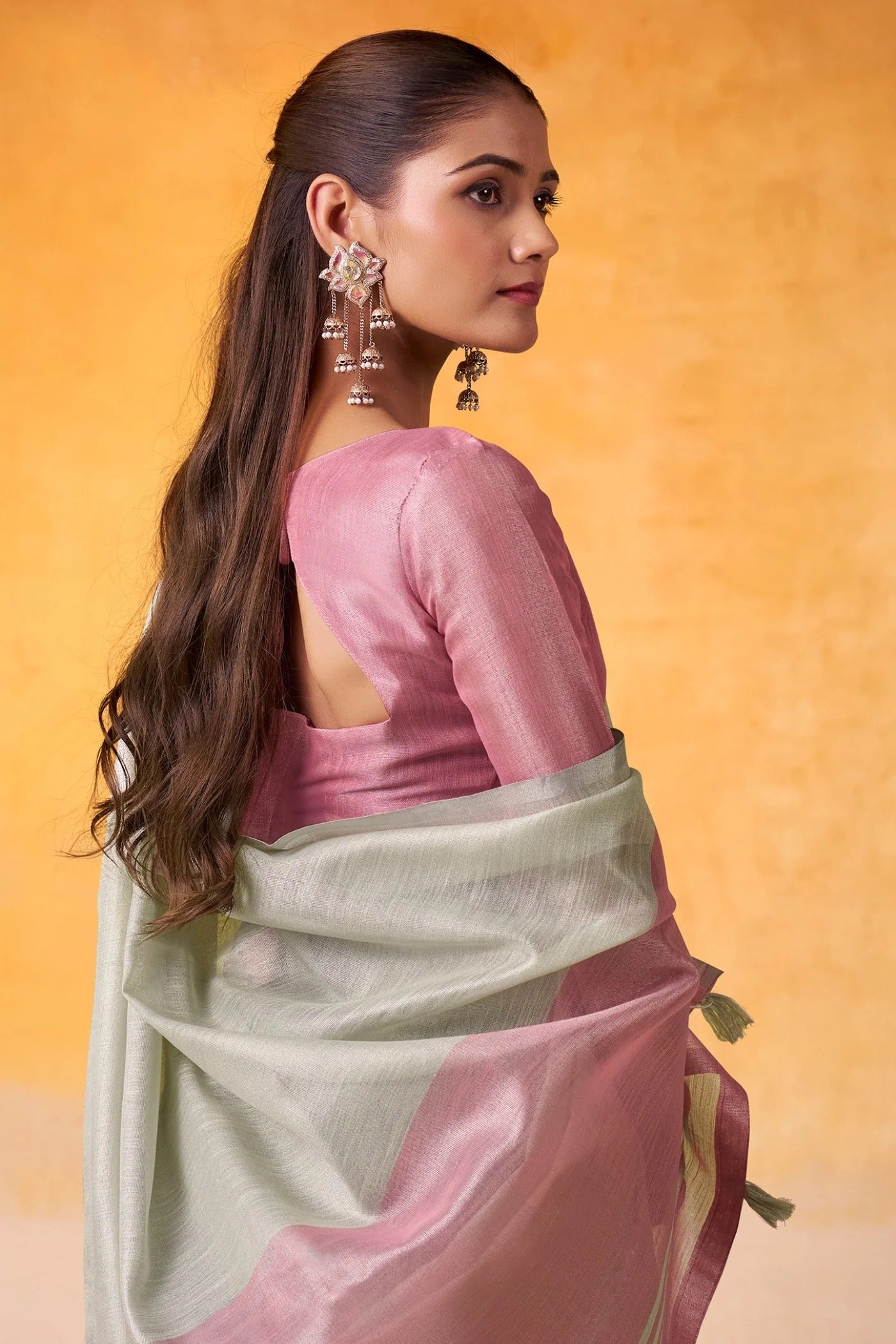 Parchment White Woven Tissue Soft Silk Saree With Blouse