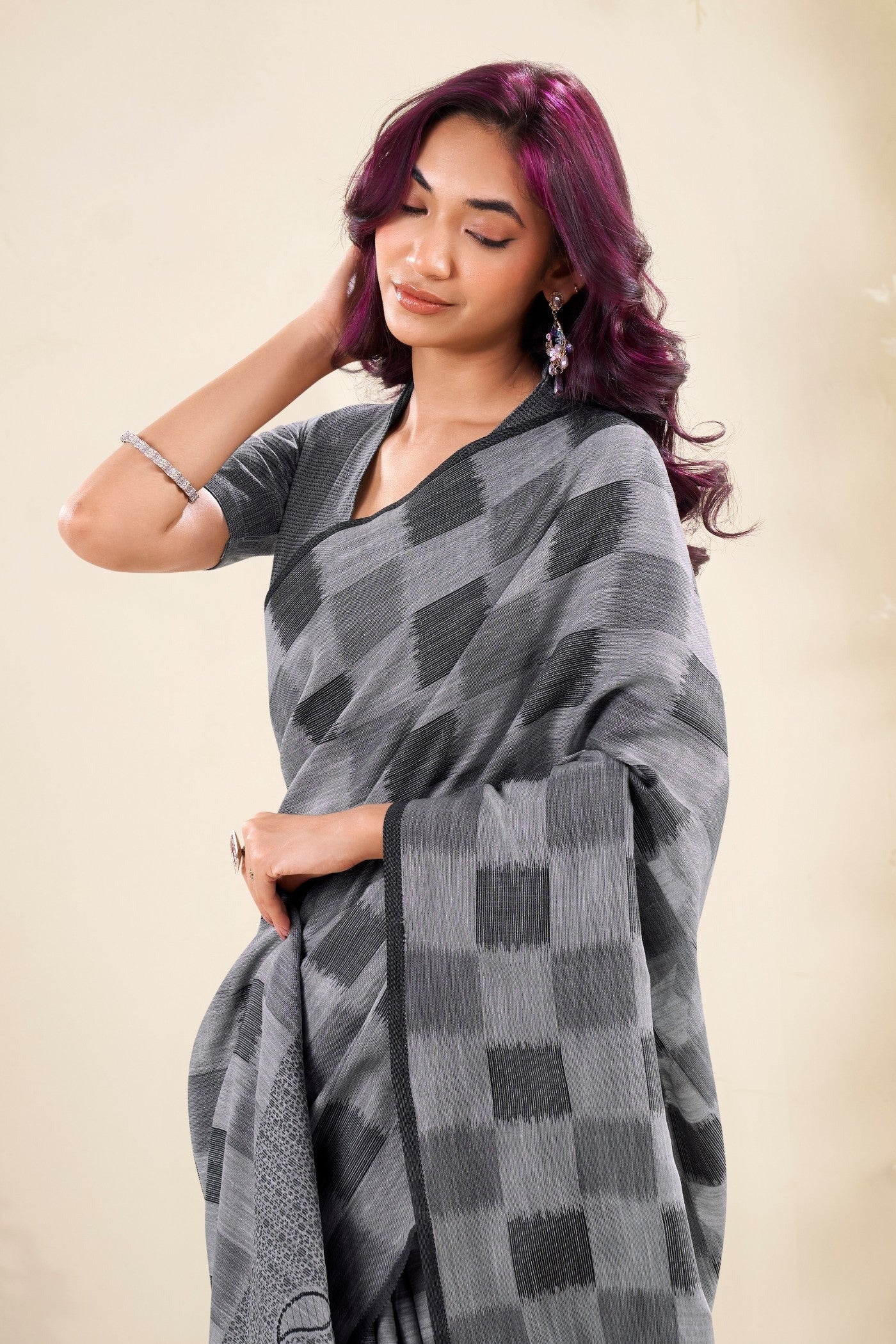 Dust Grey Woven Linen Soft Saree