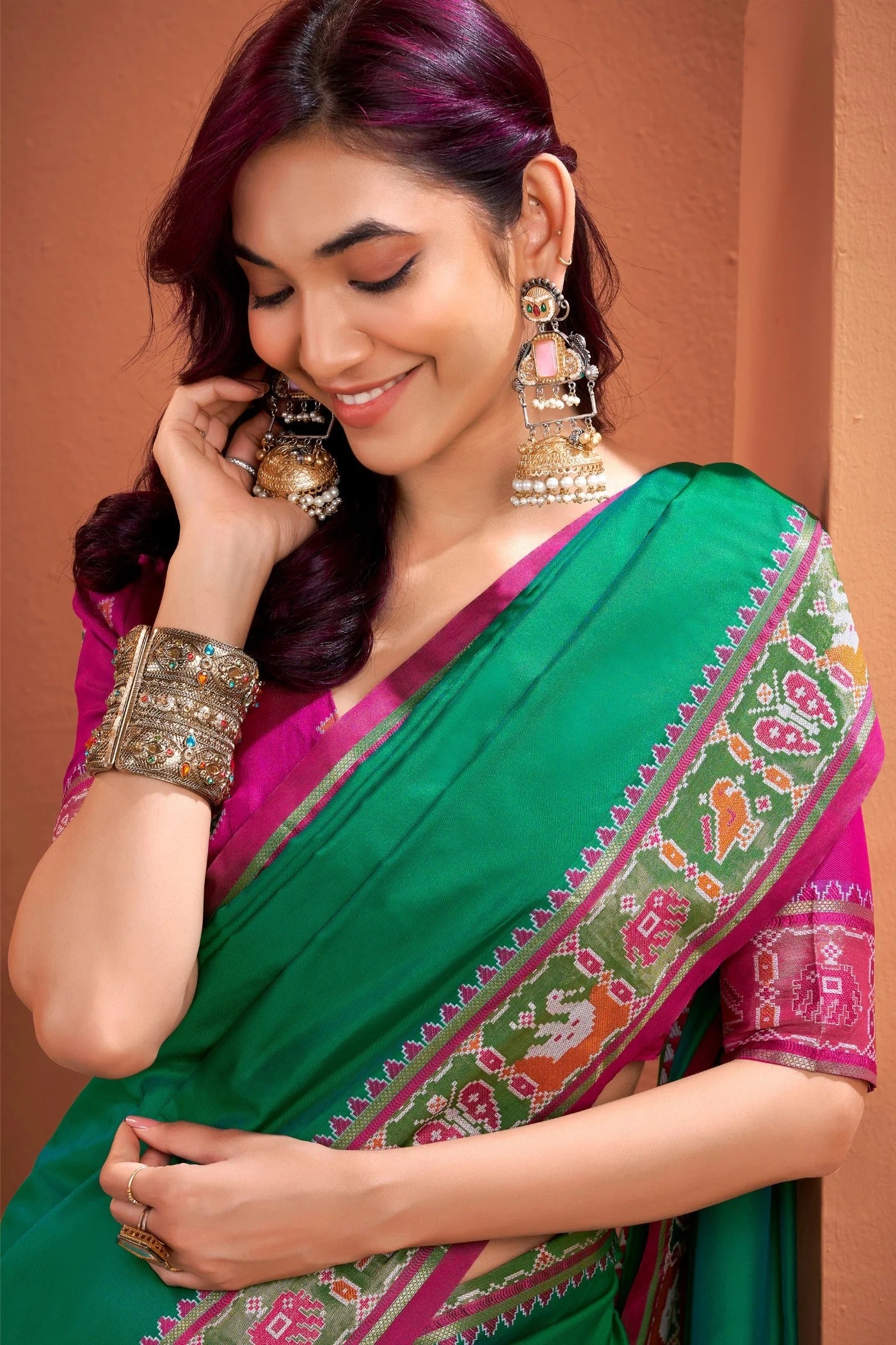 Forrest Green Woven Banarasi Patola Soft Silk Saree