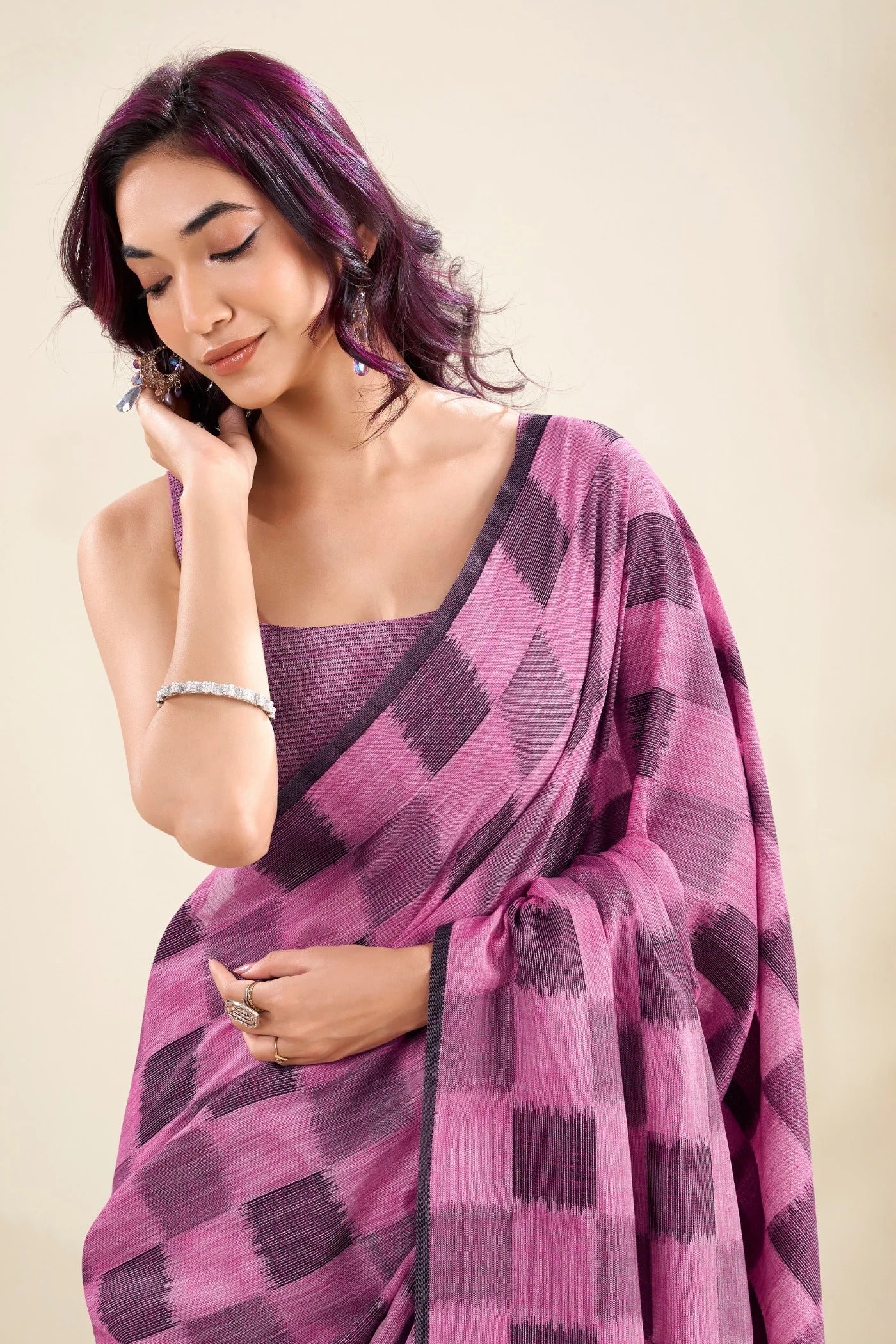Jamun Purple Woven Linen Soft Saree