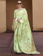 Tea Green Woven Satin Soft Silk Saree With Zari Weaving