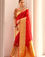 Mahogany Red Shade Silk Woven Zari Work Broad Border Saree