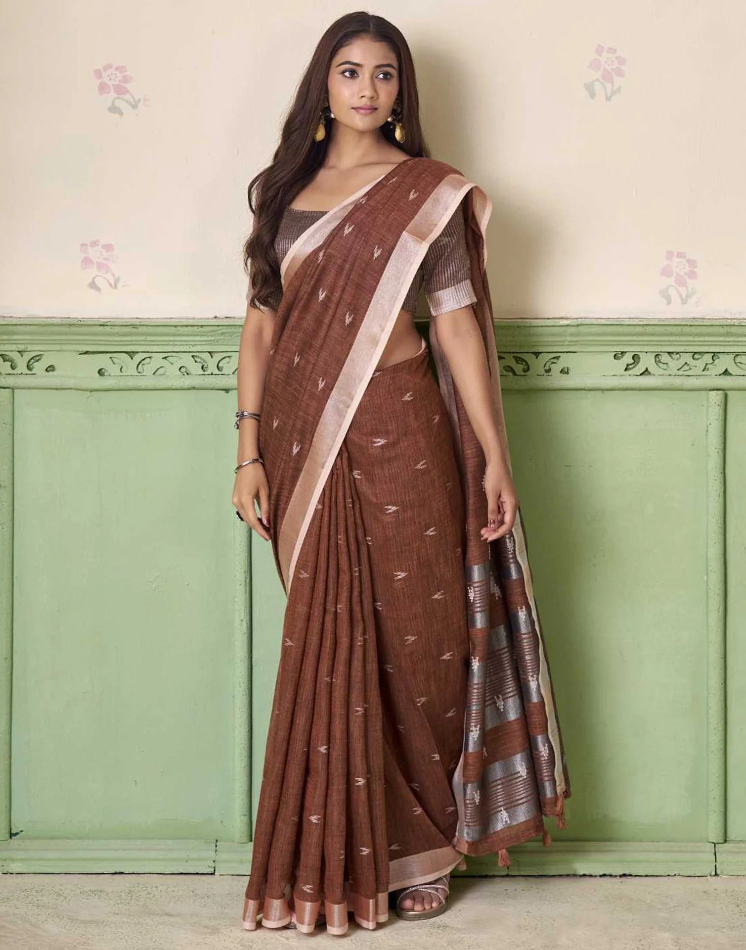 Coca Brown Casual Linen Silk Saree