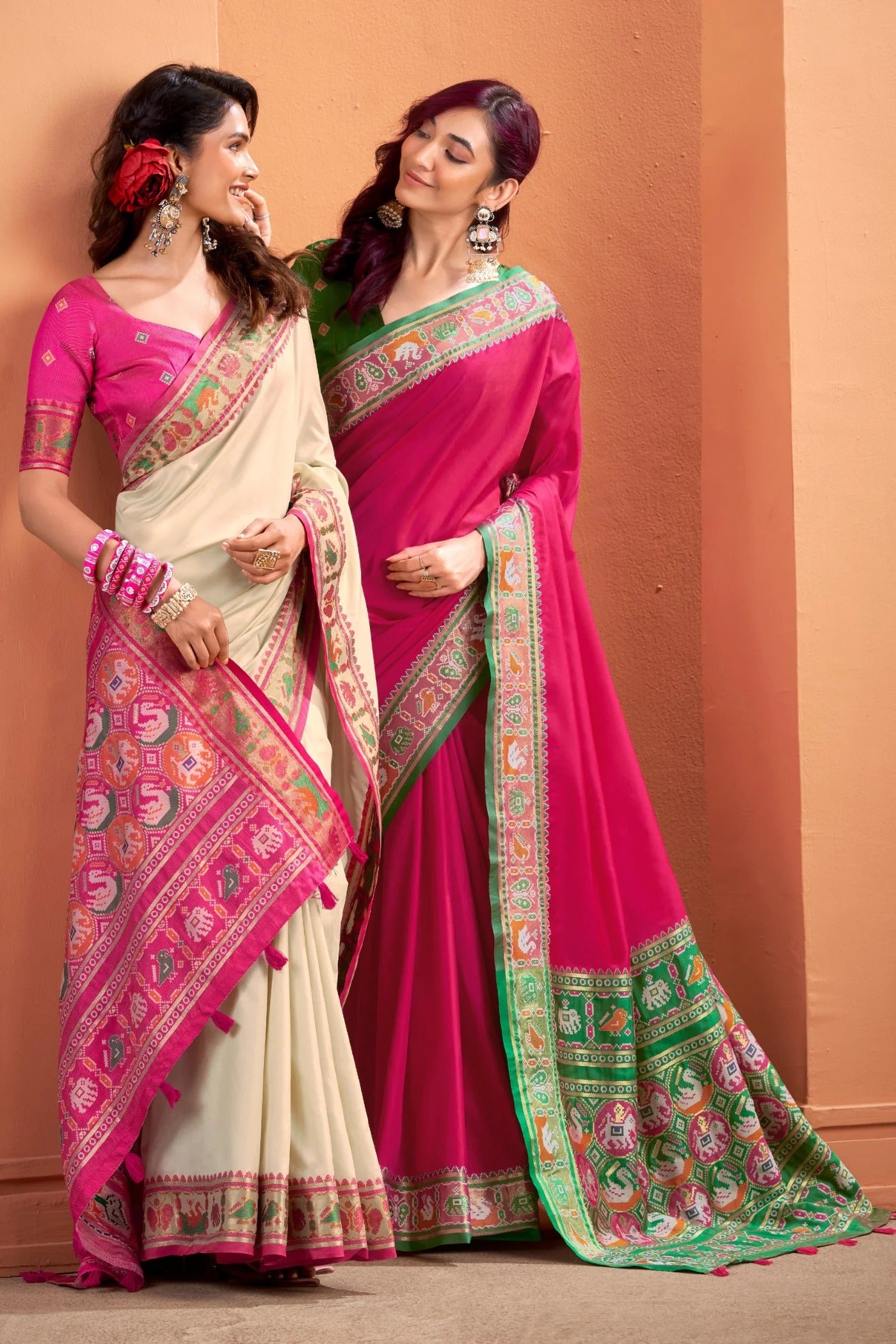 Rani Pink Woven Banarasi Patola Soft Silk Saree
