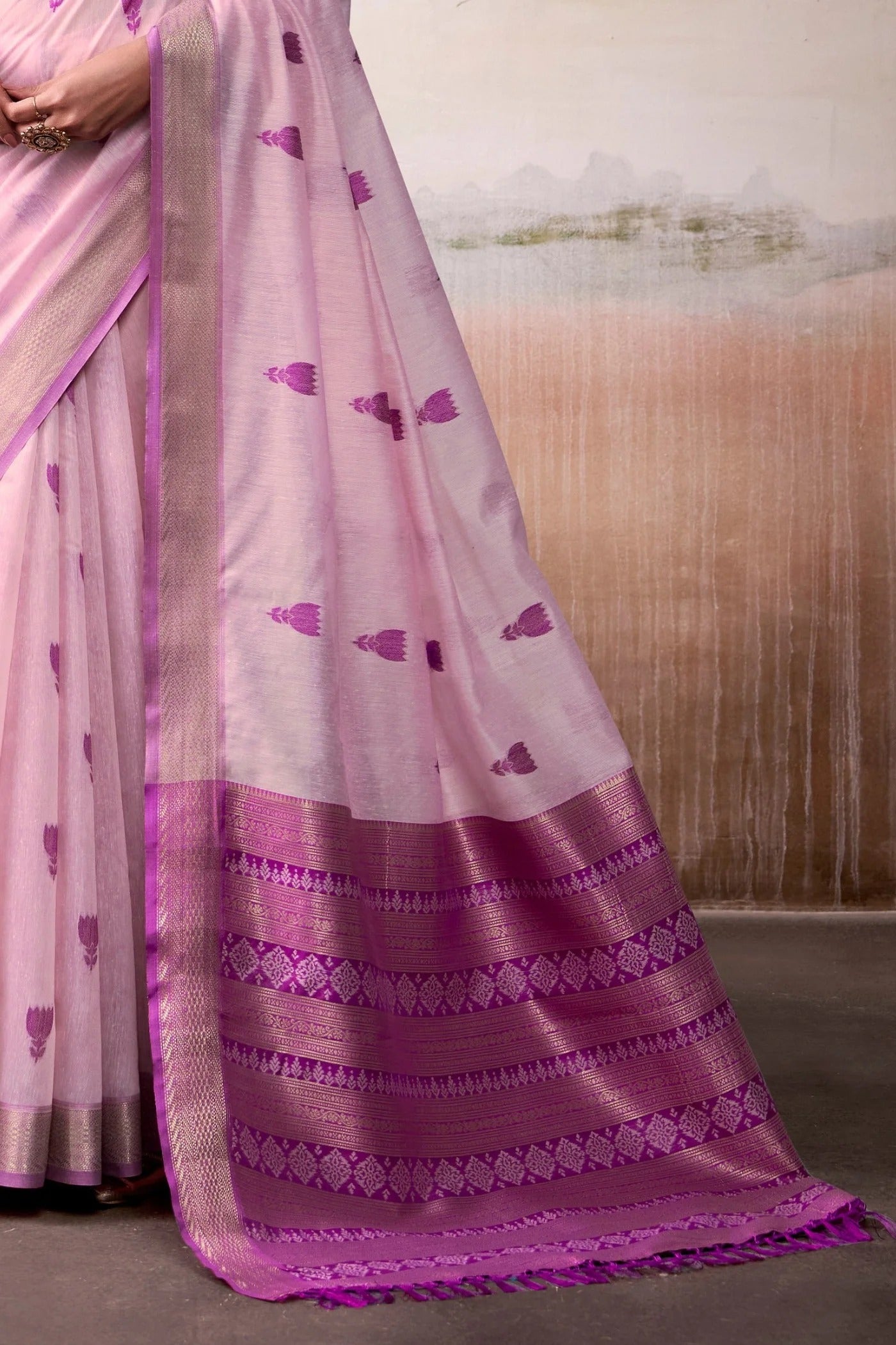 Tyrian Purple Woven Design Zari Pure Cotton Saree With Blouse