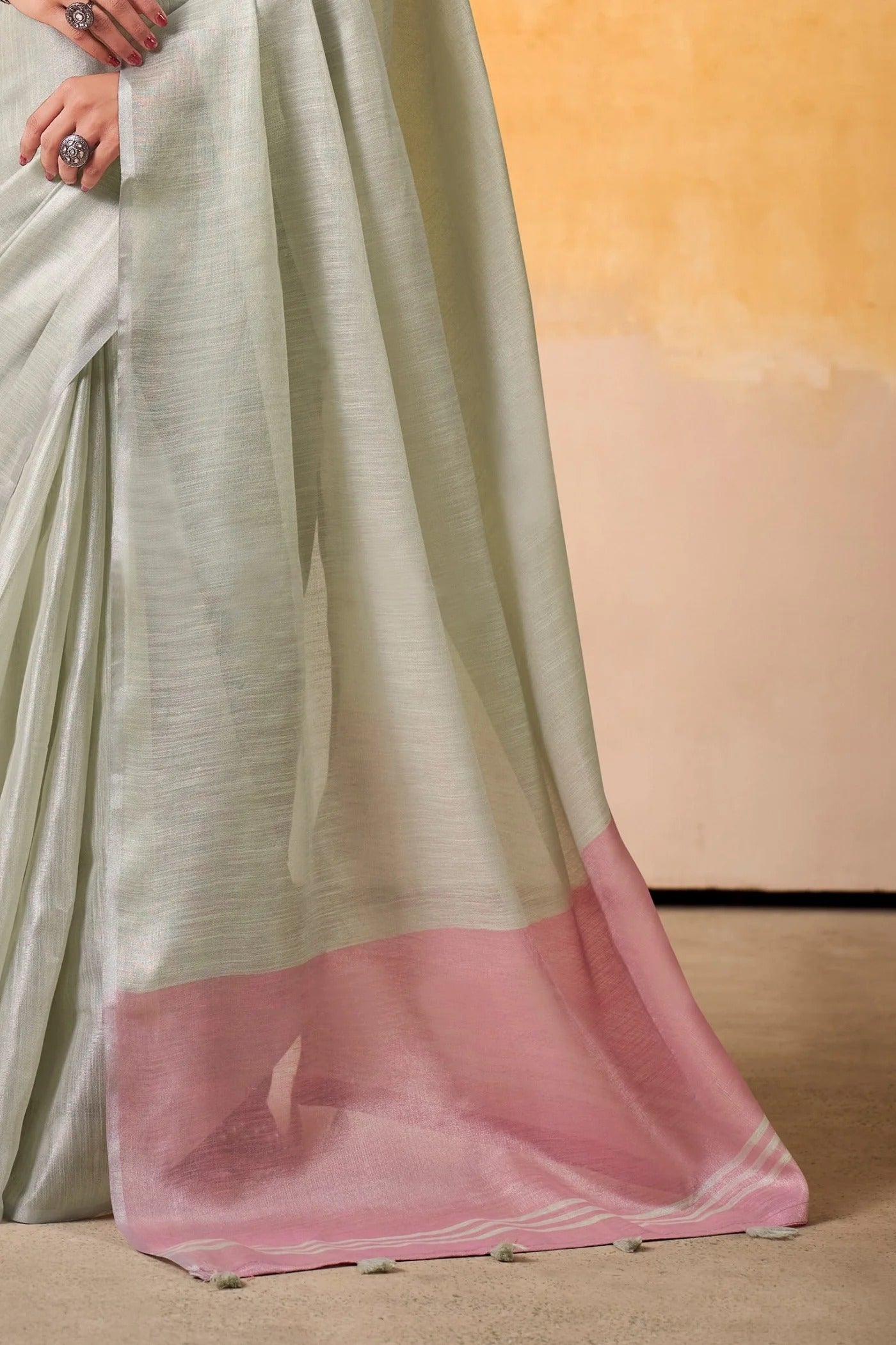 Parchment White Woven Tissue Soft Silk Saree With Blouse