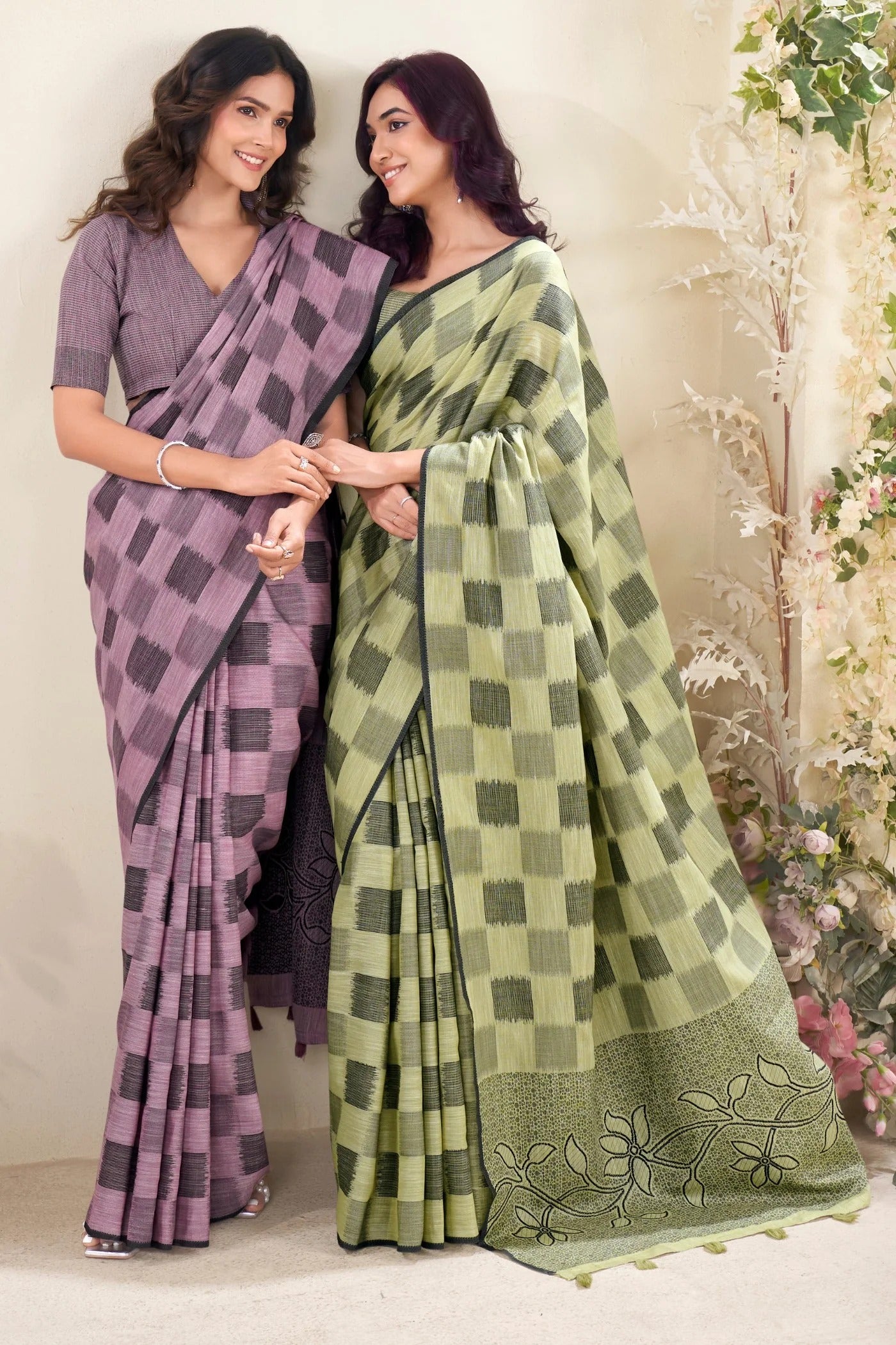 Willow Green Woven Linen Soft Saree