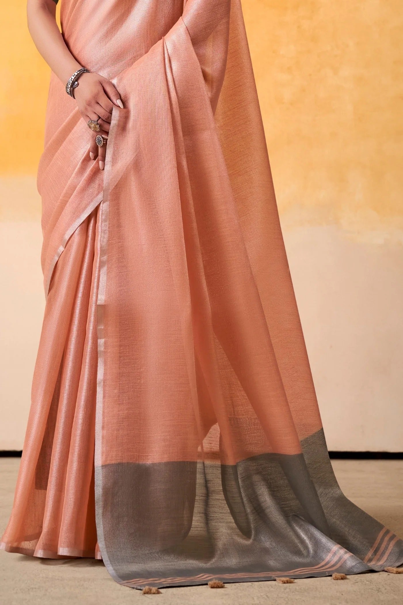 Rustic Peach -Woven Tissue Soft Silk Saree With Blouse