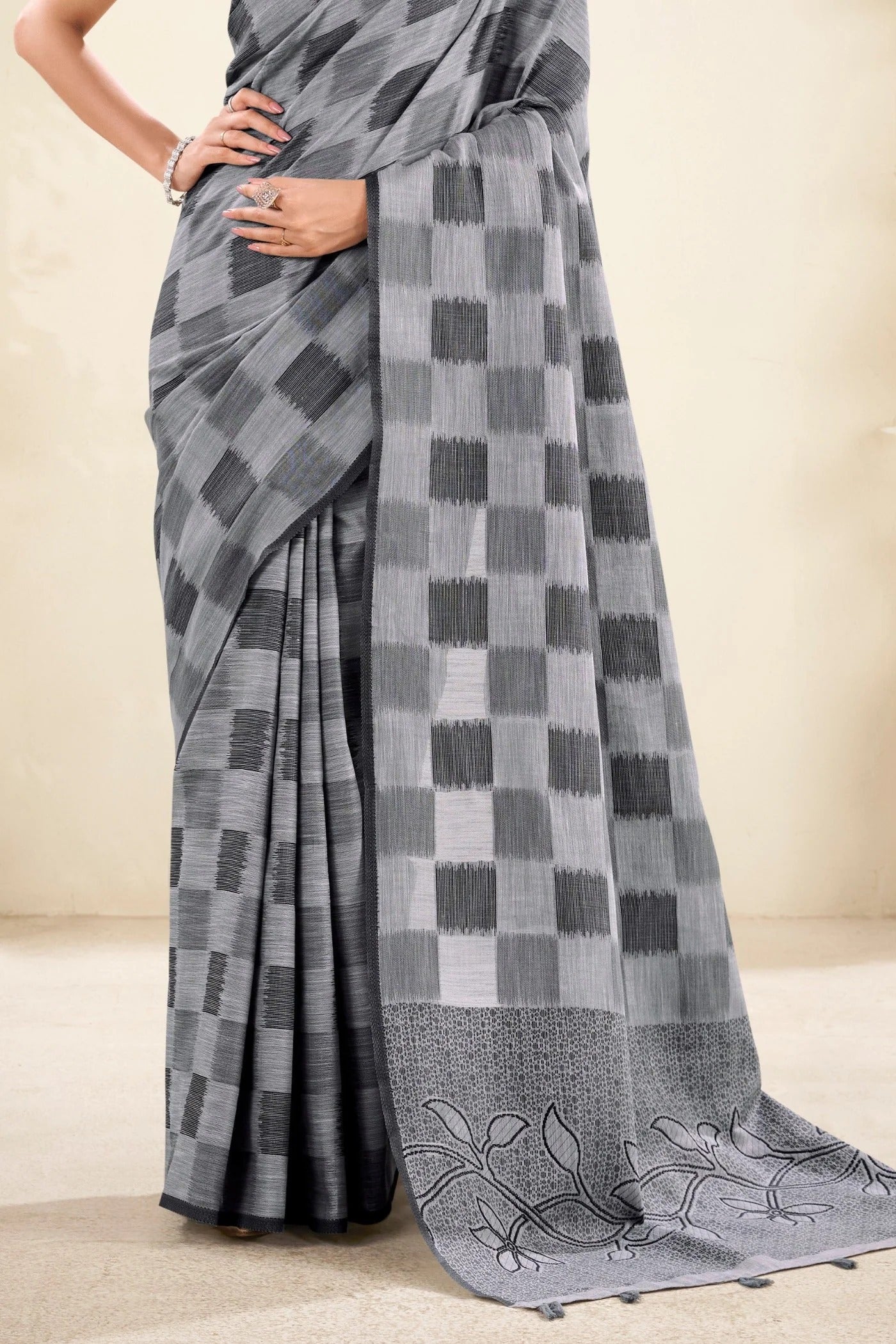 Dust Grey Woven Linen Soft Saree