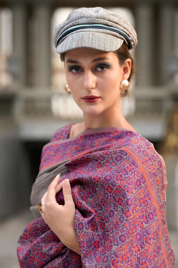 Smokey Grey Handloom Linen Cotton Saree Designer Blouse