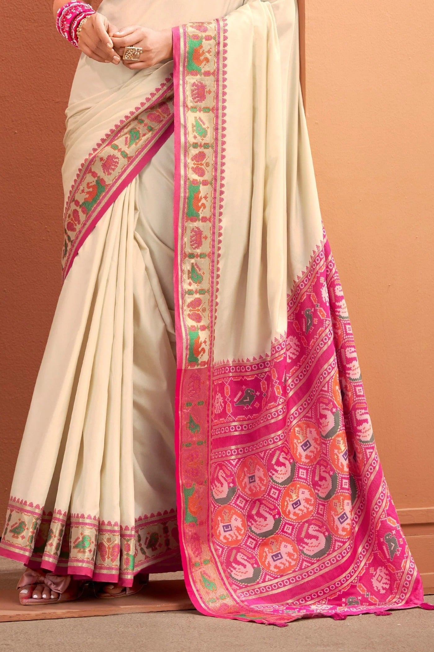 Off White Woven Banarasi Patola Soft Silk Saree