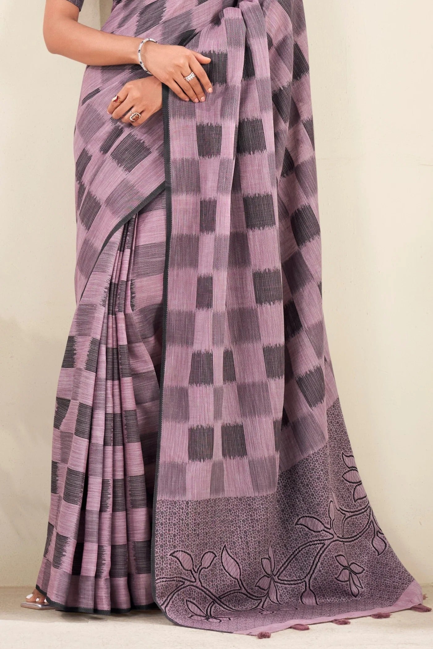 Lilac Pink Woven Linen Soft Saree