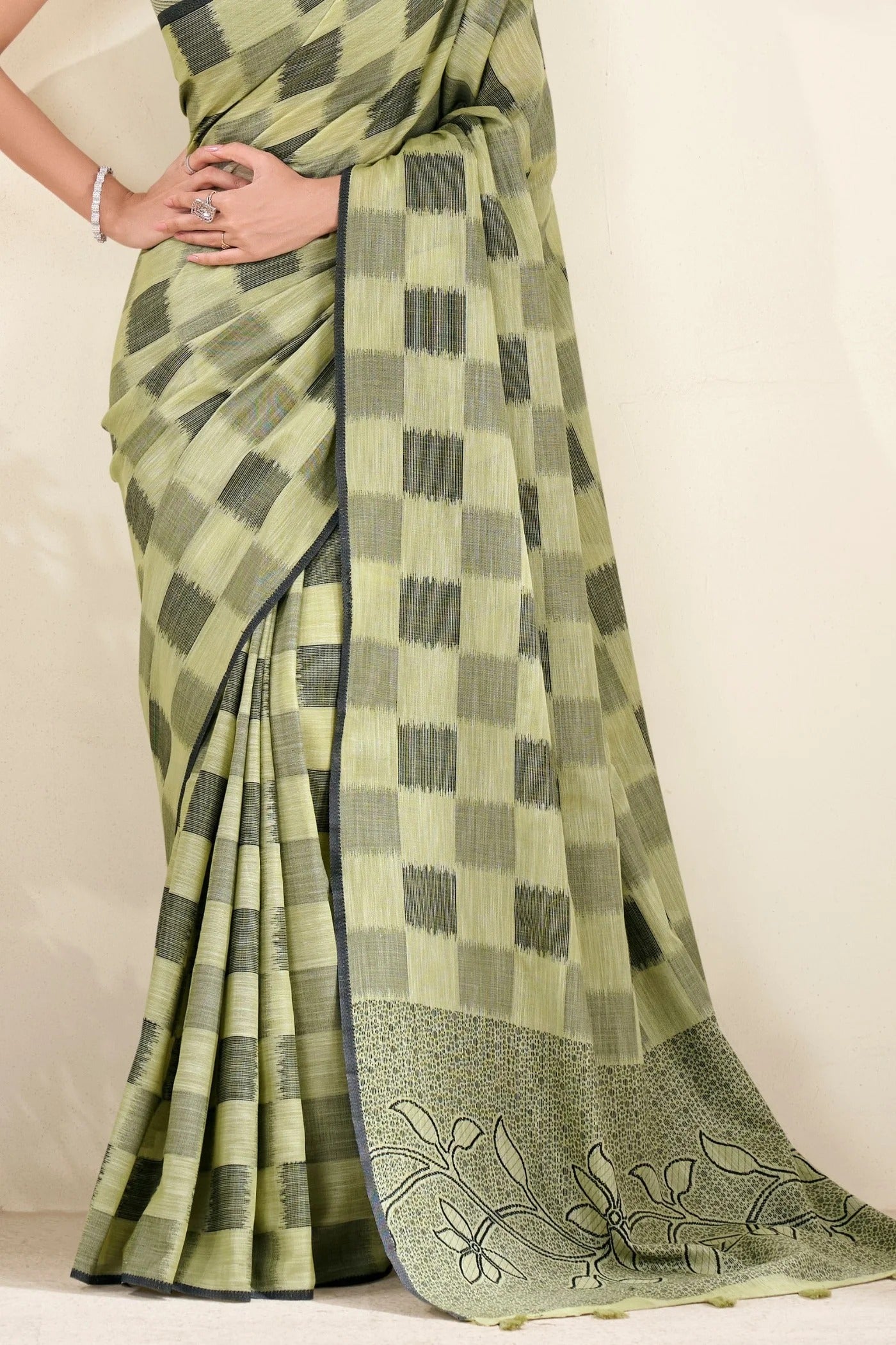 Willow Green Woven Linen Soft Saree