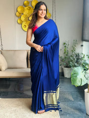 Blue Plain Pure Modal Gajji Silk Saree With Zari Pallu Natural dyeing Saree-22