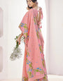 Peach Pure Soft Linen Silk Printed Saree