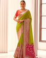 Straw Green Shade Silk Woven Zari Work Broad Border Saree
