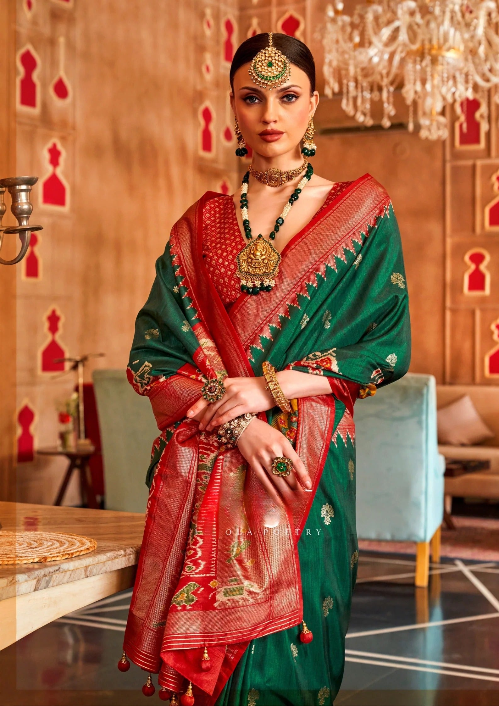 Spring Green Printed Soft Patola Silk Saree