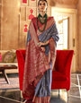 Dust Grey Printed Soft Patola Silk Saree