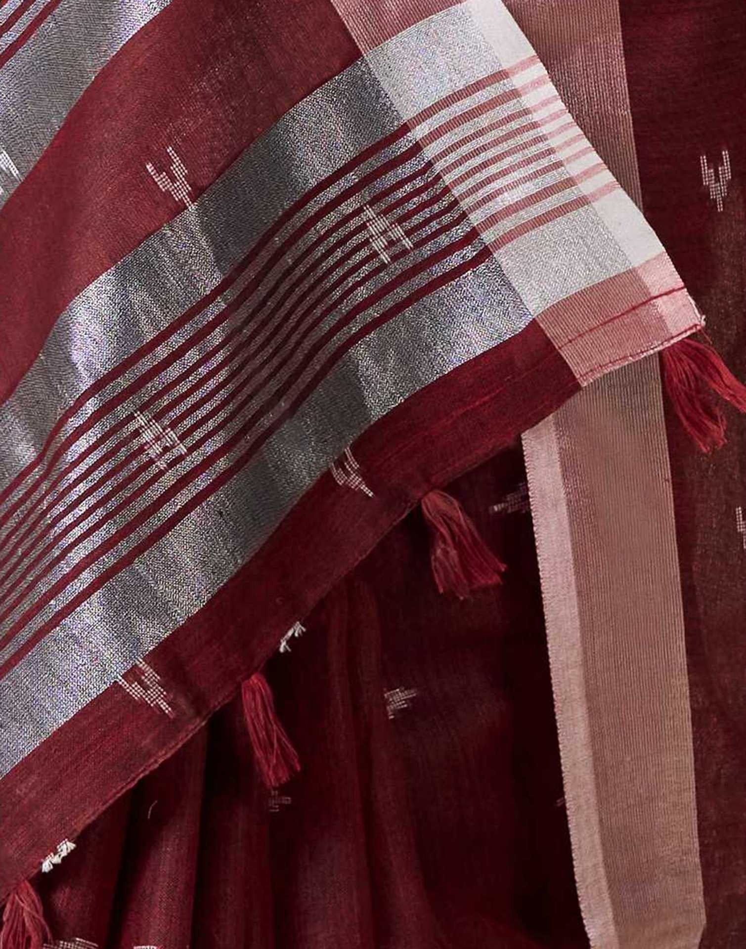 Anemones Maroon Casual Linen Silk Saree