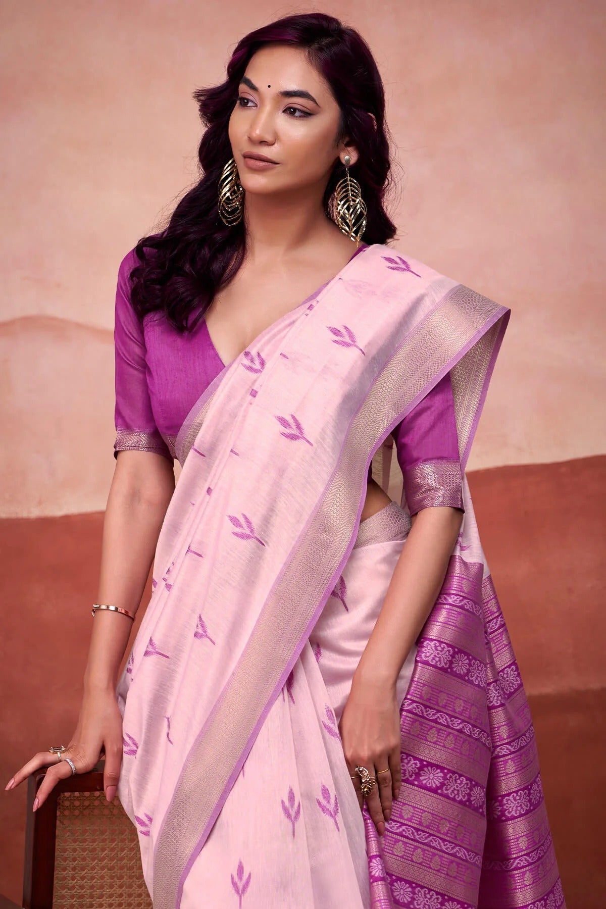 Illusion Purple Woven Design Zari Pure Cotton Saree With Blouse