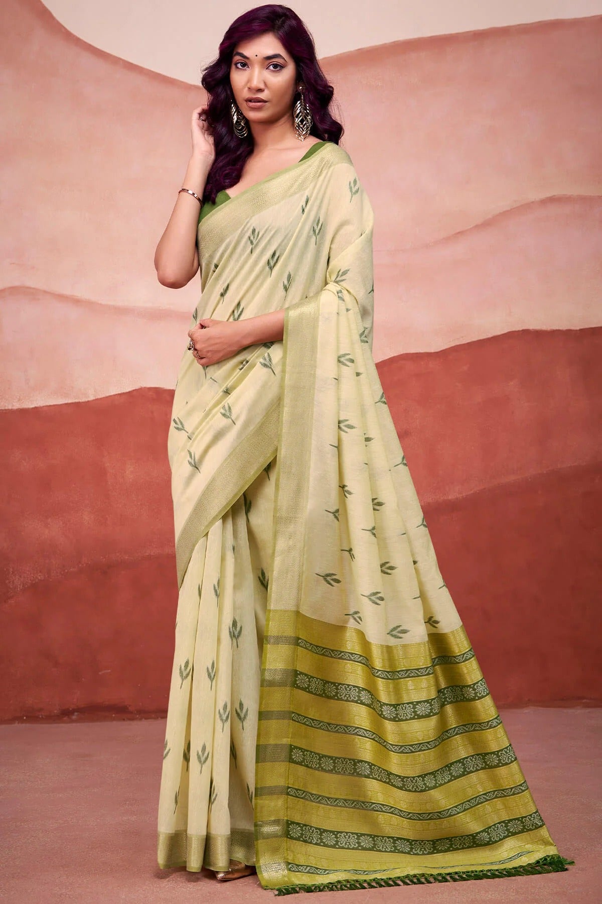 Sage Green Woven Design Zari Pure Cotton Saree With Blouse