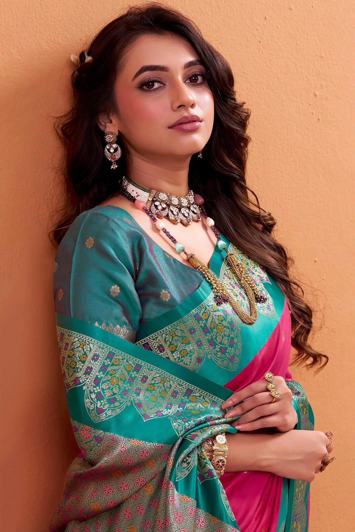 Jam Pink Woven Banarasi Satin Soft Silk Saree