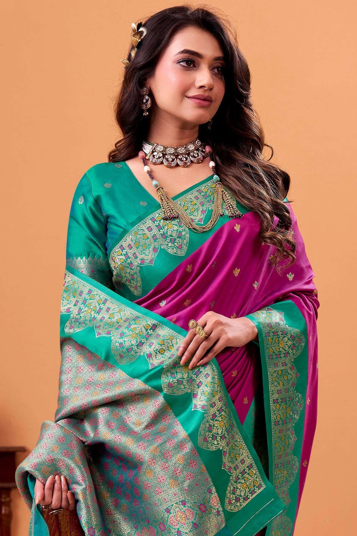 Glossy Wine Woven Banarasi Satin Soft Silk Saree