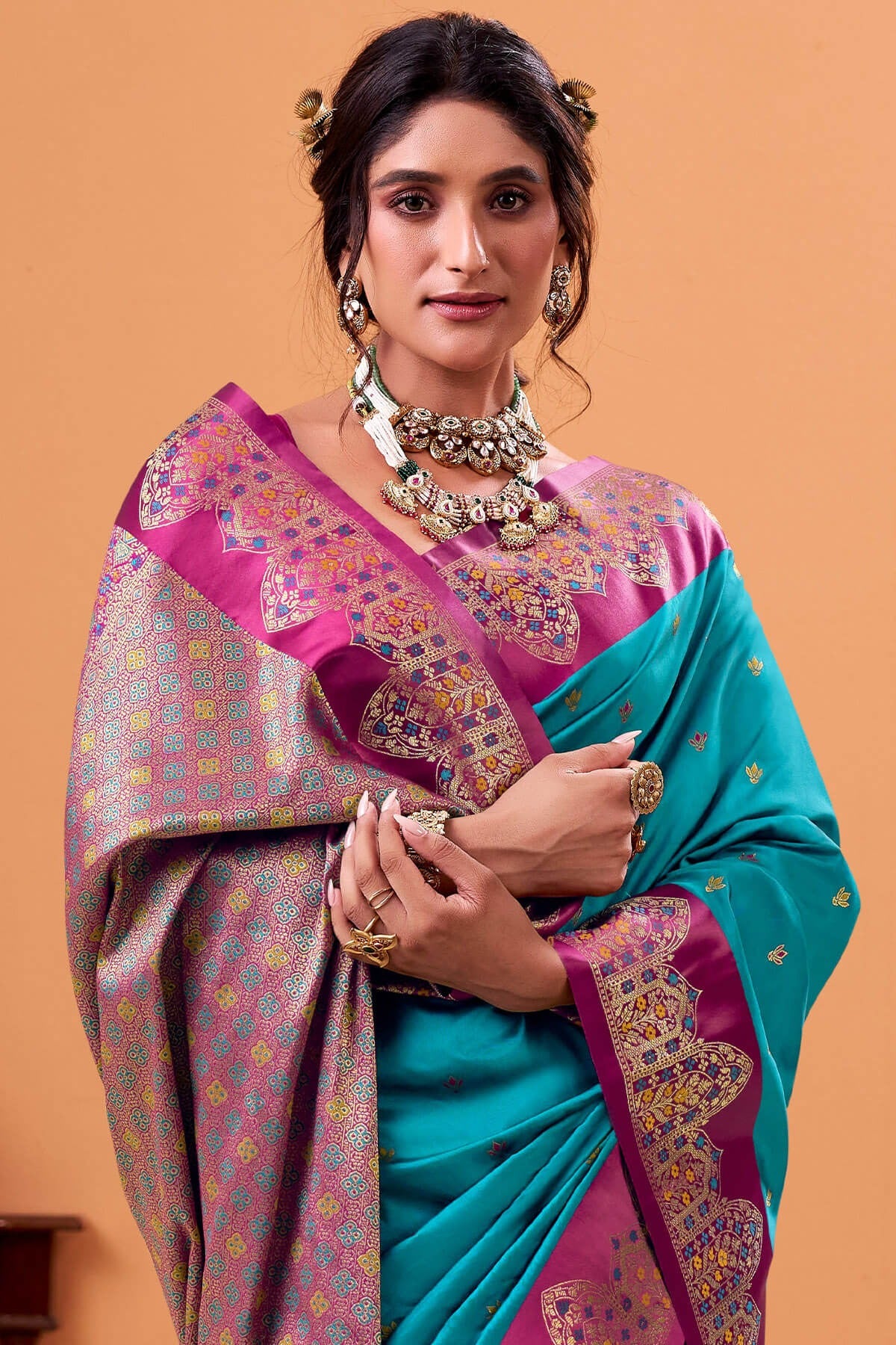 Cobalt Blue Woven Banarasi Satin Soft Silk Saree