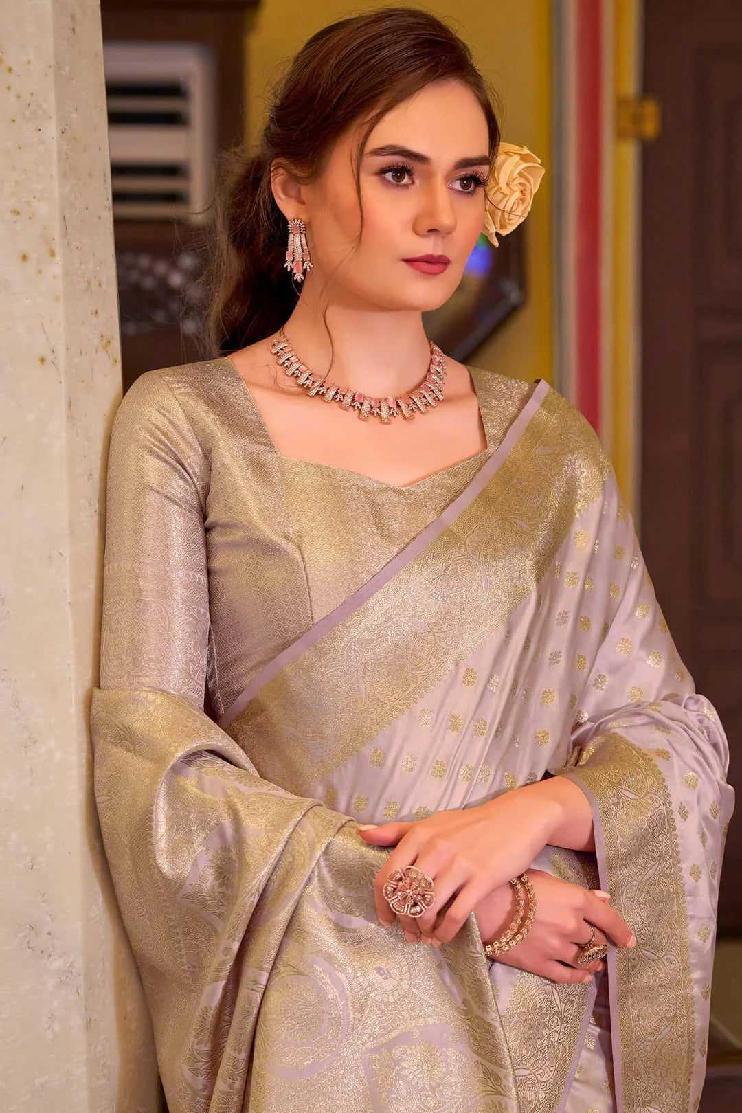 Glamorous Purple Woven Banarasi Satin Soft Silk Saree