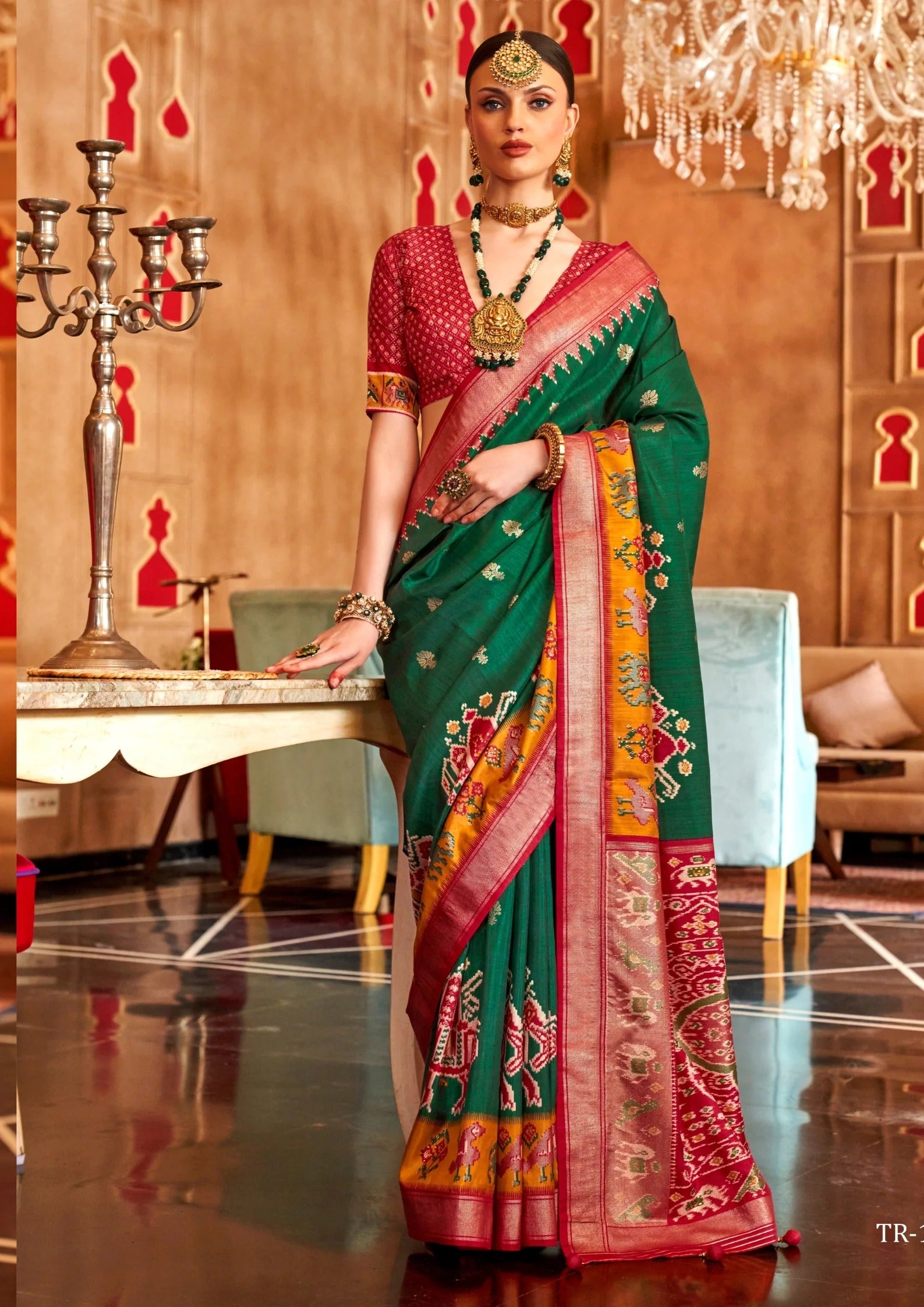 Spring Green Printed Soft Patola Silk Saree