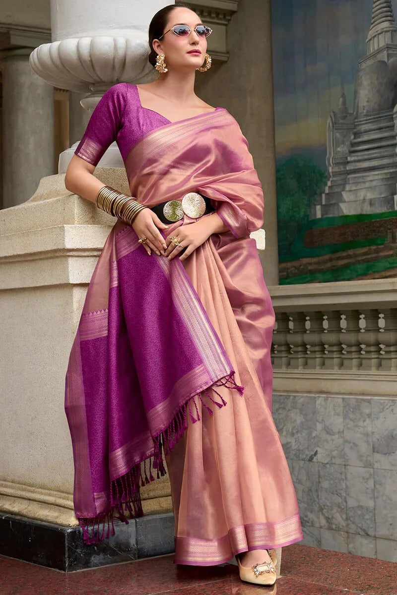 Luxury Purple Handloom Tissue Soft Saree