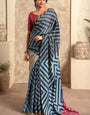 Vista Blue Printed Crepe Satin Soft Silk Saree