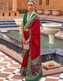 Cherry Red  Printed Patola Handloom Soft Silk Saree