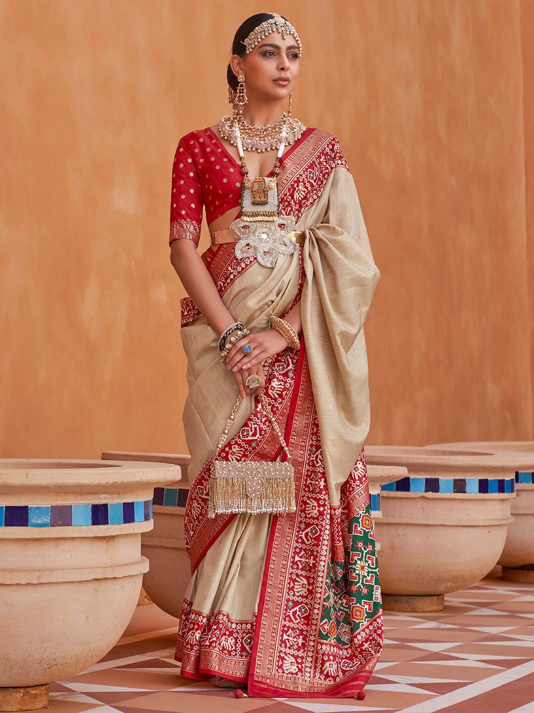 Skiny Printed Patola Handloom Soft Silk Saree