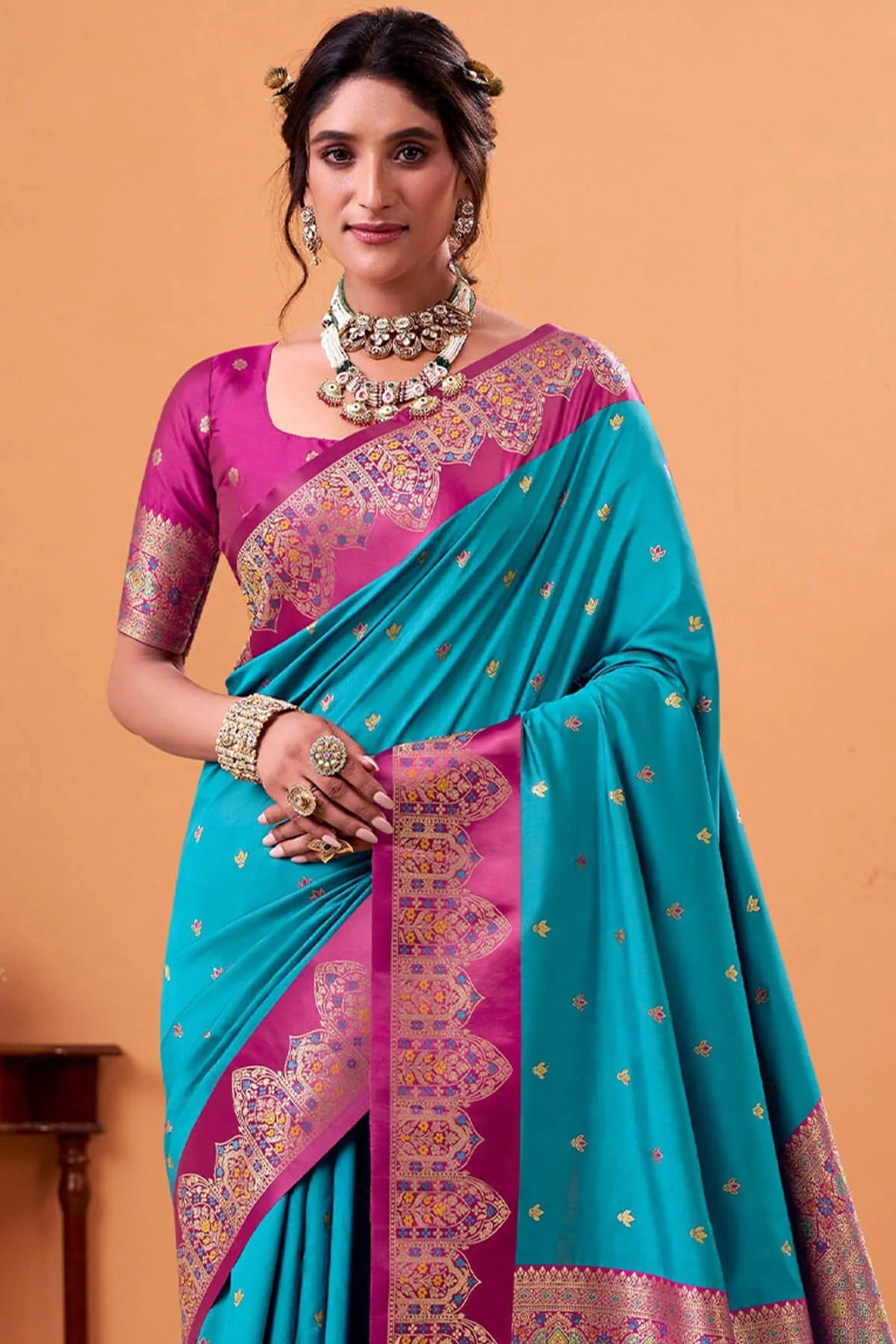 Cobalt Blue Woven Banarasi Satin Soft Silk Saree