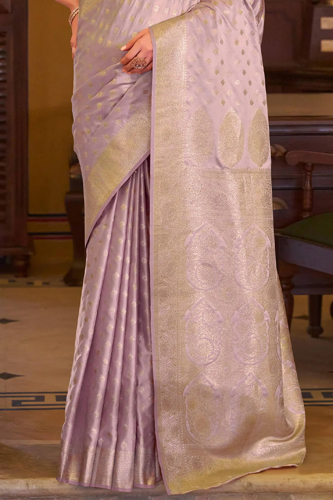 Glamorous Purple Woven Banarasi Satin Soft Silk Saree