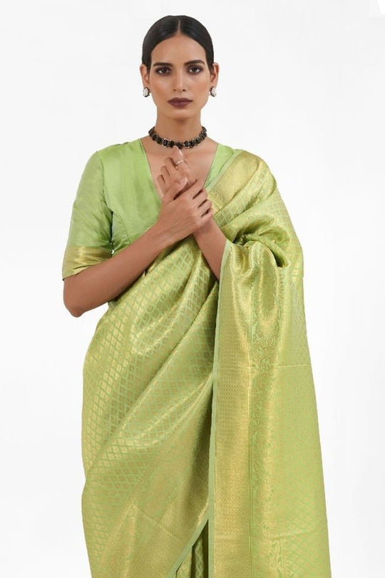Olive Green Zari Woven Kanjivaram Silk Saree